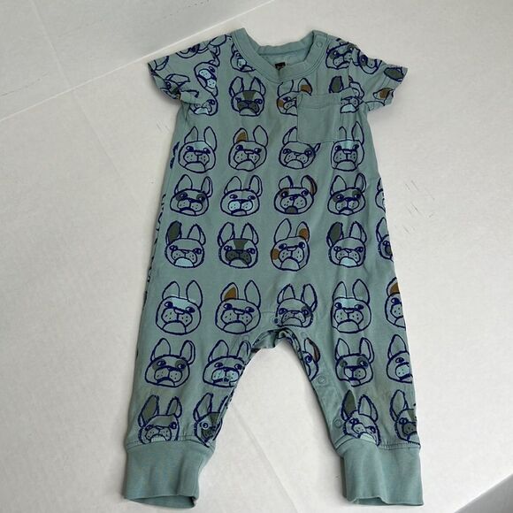 Tea Collection short sleeve blue one piece French Bulldog Print size 6-9 month - Picture 1 of 9